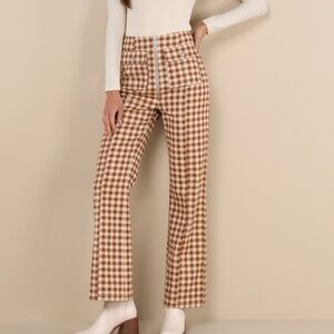 Lulus Adorably Classic Rust And Beige Gingham High-rise Pants Brown - Size XS
